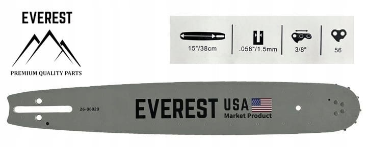 Prowadnica EVEREST 38cm, 3/8" 1,5mm 56 ogniw, 26-06020